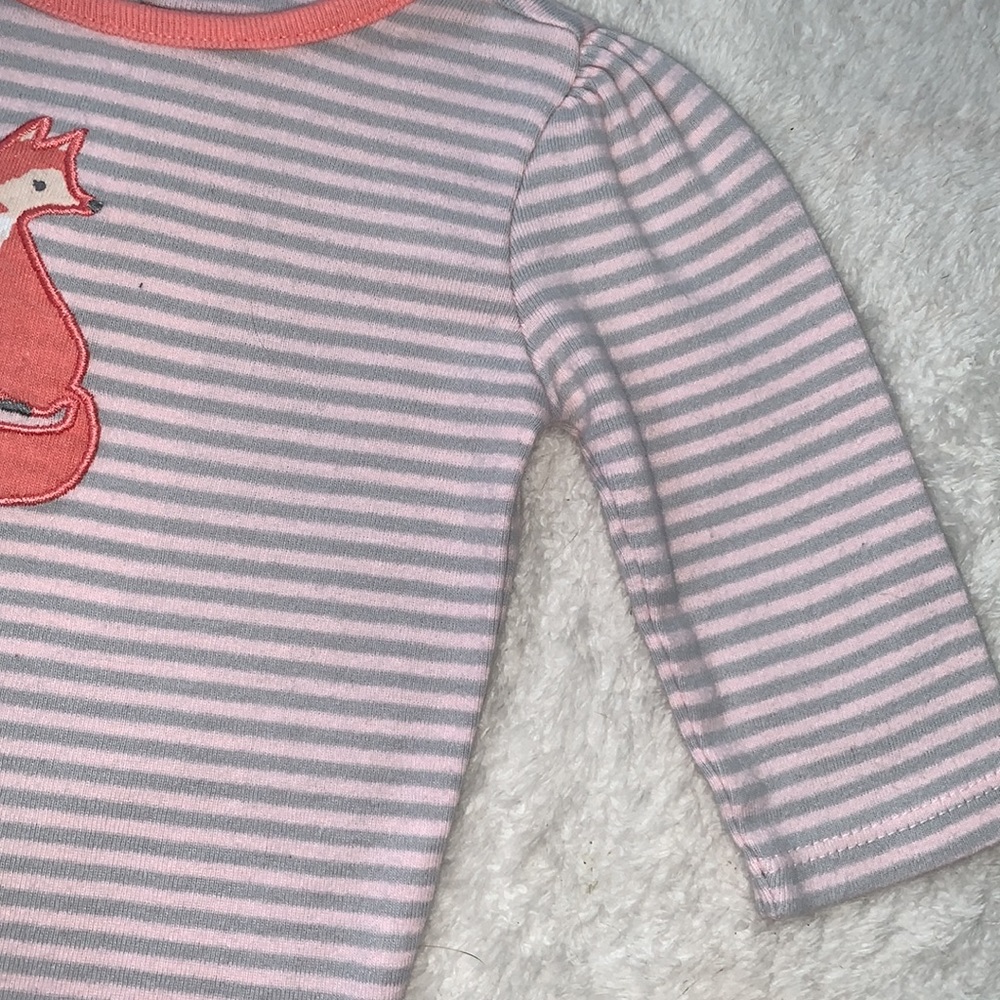 Gymboree 3-6M Striped Fox Onesie Bodysuit Gray& Pink EUC - Picture 4 of 7